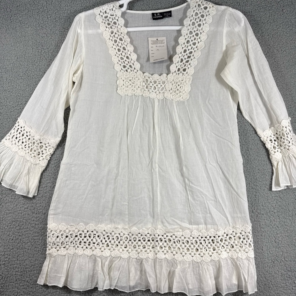 S.R. Fashion Top Womens M Flare Sleeve Crochet Boho‎ Coquette Fairy Feminine